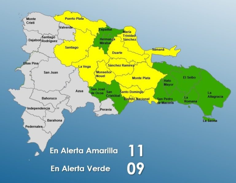 ALERTAS | COE coloca 20 provincias en alertas | 11 en amarilla y 9 en verde | Va a llover… y mucho