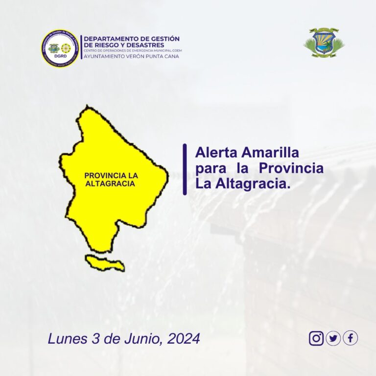 Alcalde de Verón Punta Cana activa protocolos de emergencia ante alerta amarilla de La Altagracia por condiciones climáticas