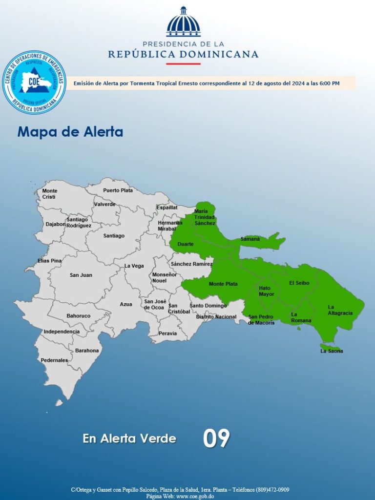 COE emite alerta por tormenta Ernesto mientras alcaldía de Verón Punta Cana activa Plan de Emergencia