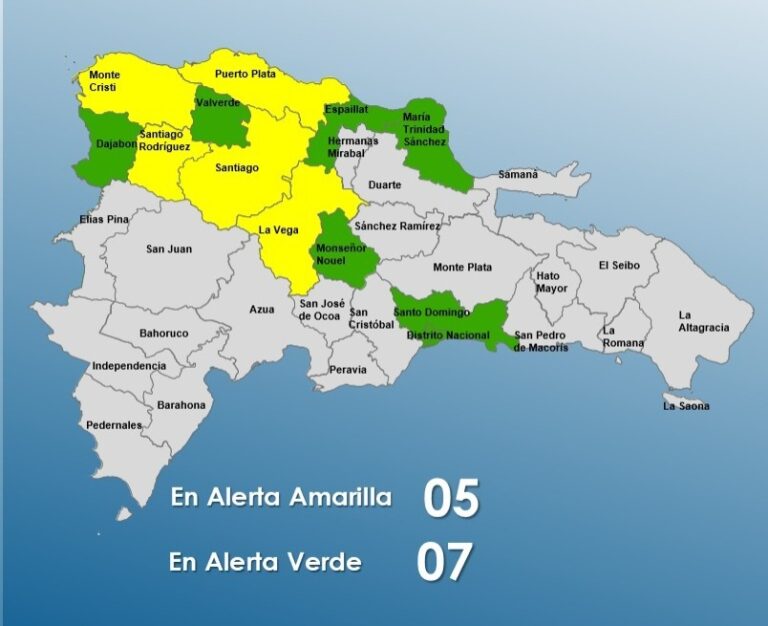 COE emite alerta amarilla para cinco provincias y verde para siete por condiciones meteorológicas adversas