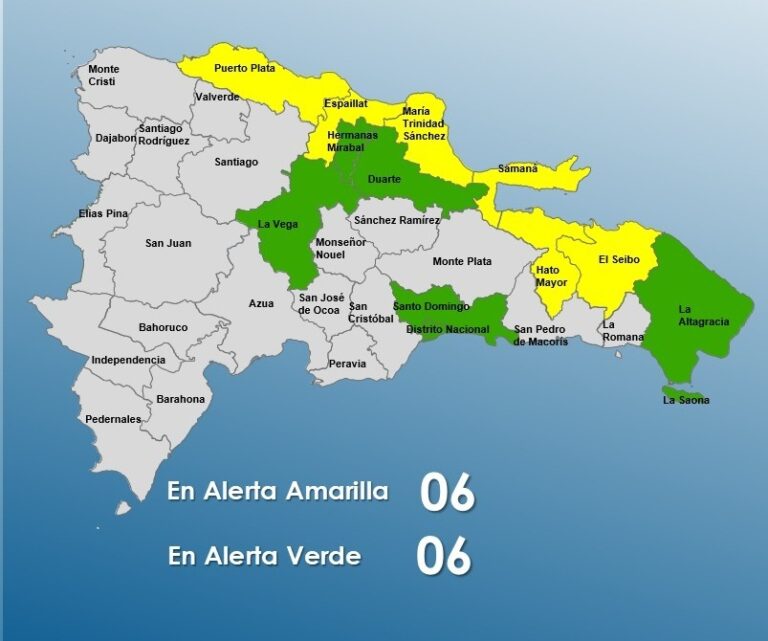 COE eleva a 12 provincias bajo alerta por sistema frontal | 6 en Amarilla y 6 en Verde