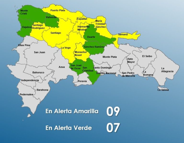 16 provincias bajo alerta por lluvias en RD; COE advierte sobre riesgo de inundaciones
