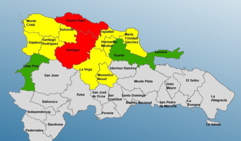COE declara alerta roja para Puerto Plata y Santiago por fuertes lluvias e inestabilidad climática