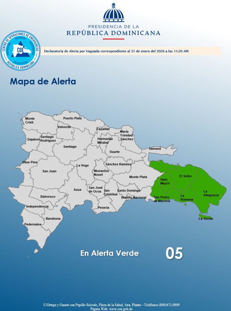 COE coloca cinco provincias del Este en alerta verde por vaguada