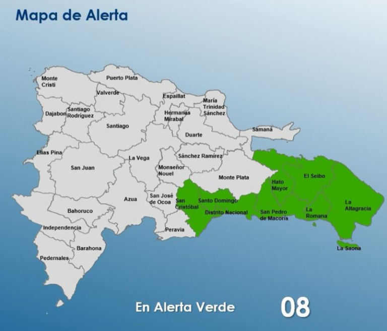 COE aumenta a 8 las provincias en alerta verde por vaguada