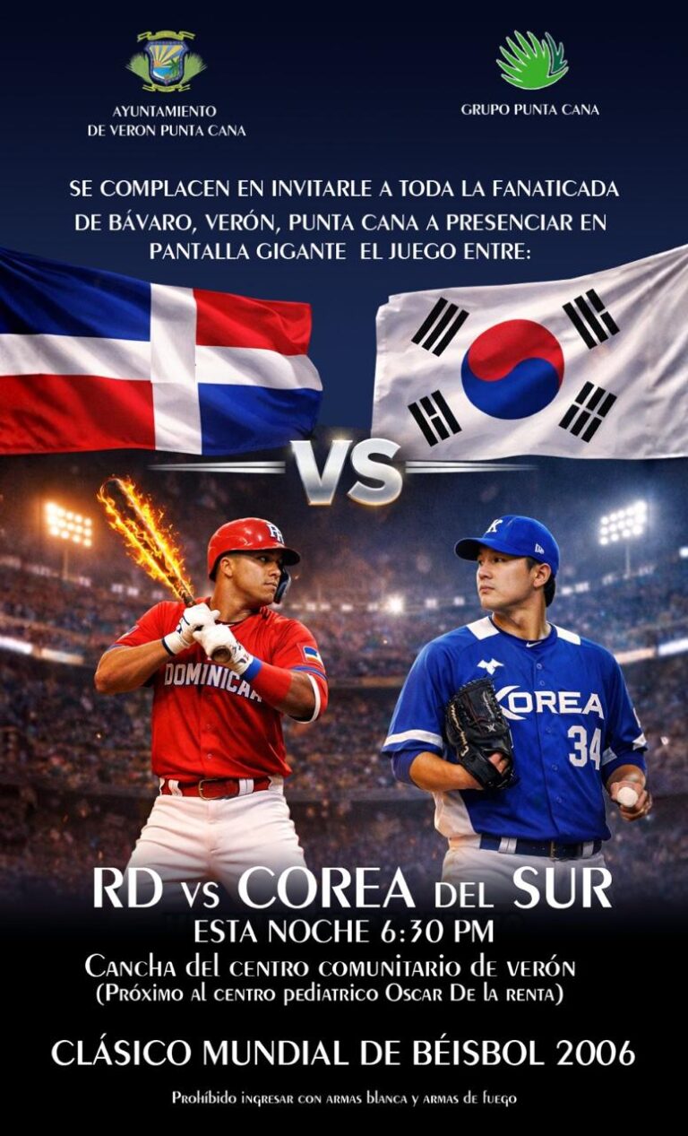 Grupo Puntacana y Ayuntamiento de Verón-Punta Cana invitan a disfrutar en pantalla gigante el juego RD vs Corea