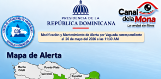 COE mantiene 10 provincias en alerta amarilla y 8 en alerta verde por vaguada RD