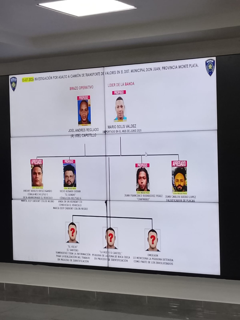 Policía identifica banda del asalto a camión de valores en Don Juan de Monte Plata; dos detenidos y varios prófugos